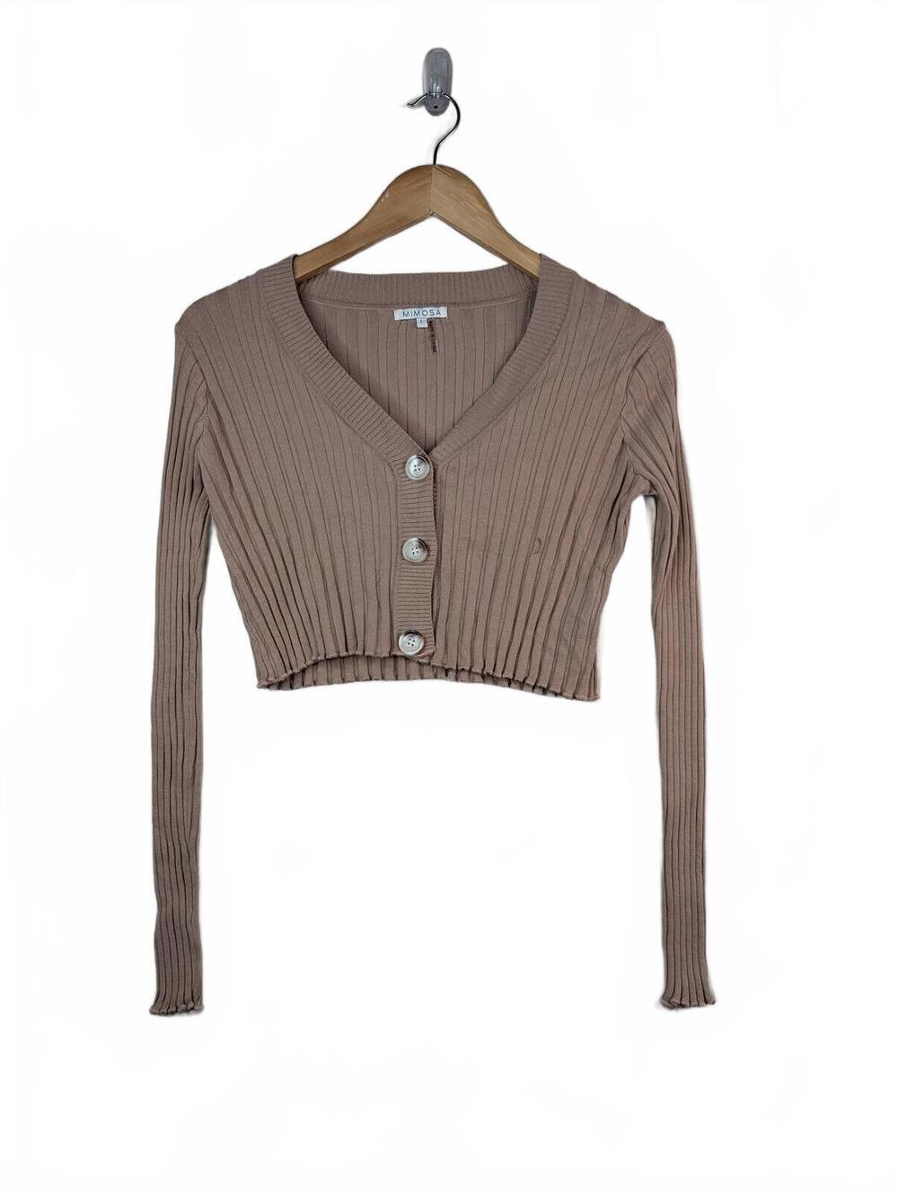 Missguided Women's Tan Ribbed Midi Cropped Cardigan Y2K Size L